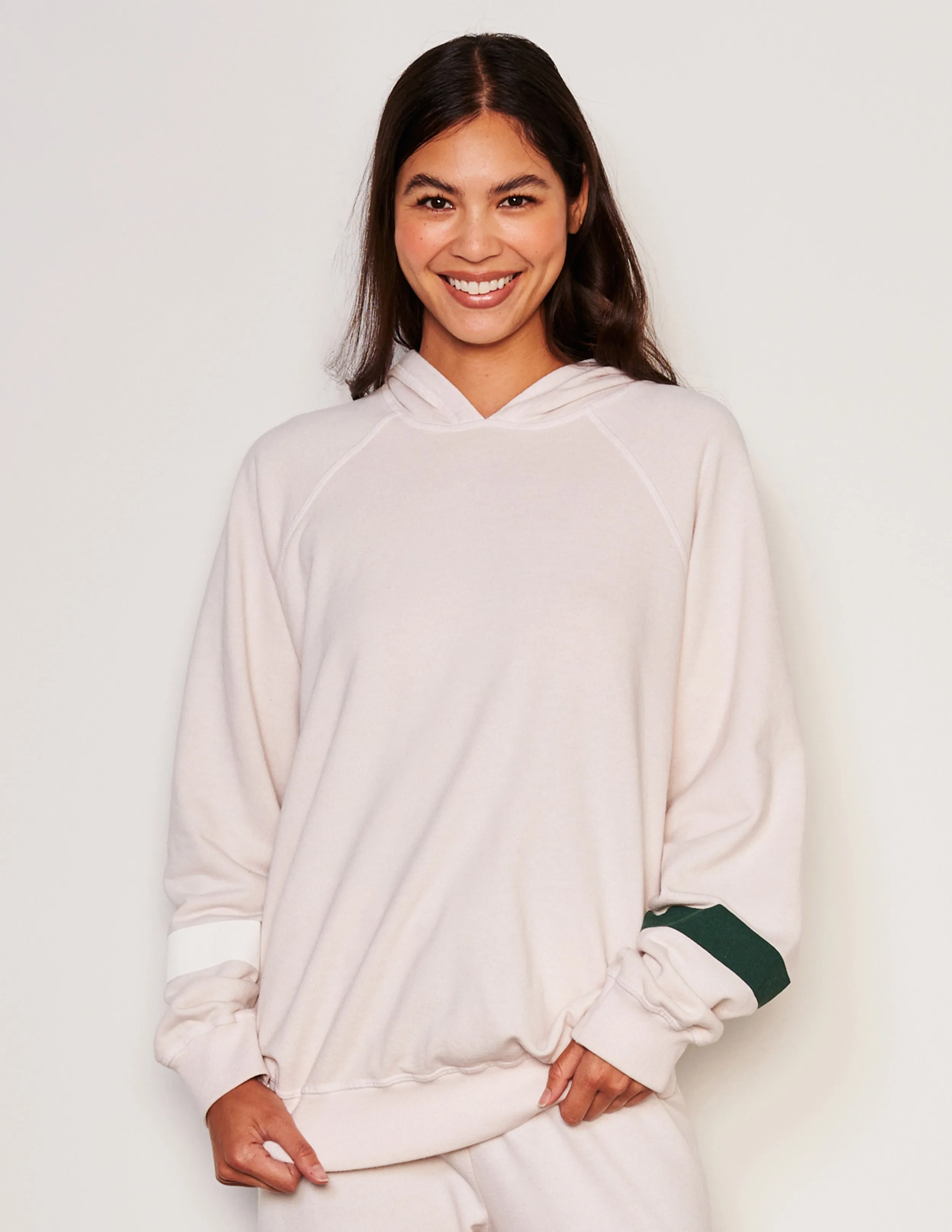 Sundry Stripes Raglan Popover Hoodie & Stripes Easy Lounge Pant Set in Oyster