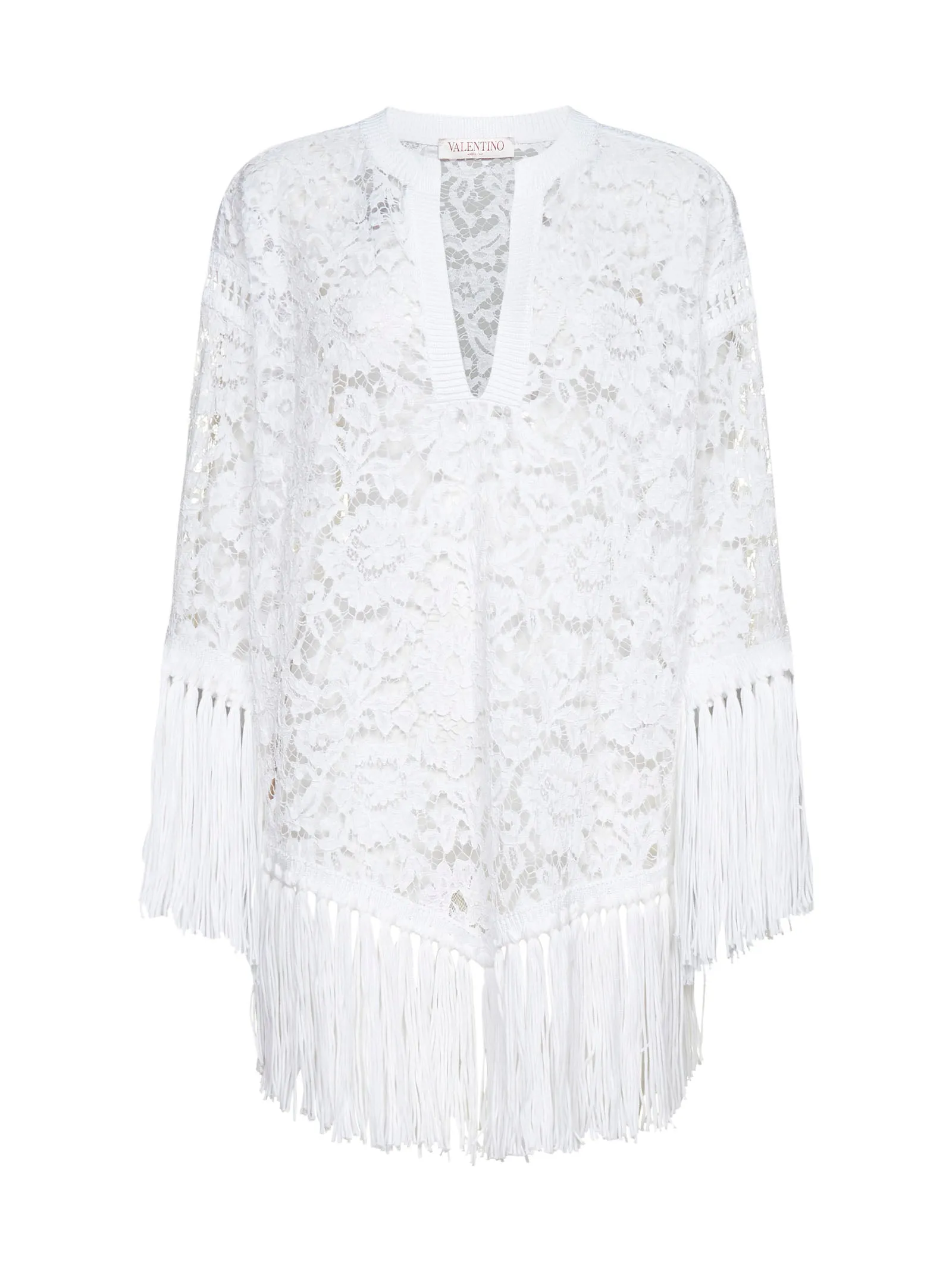 Valentino V-Neck Fringed Edge Blouse