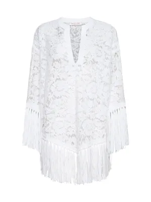 Valentino V-Neck Fringed Edge Blouse