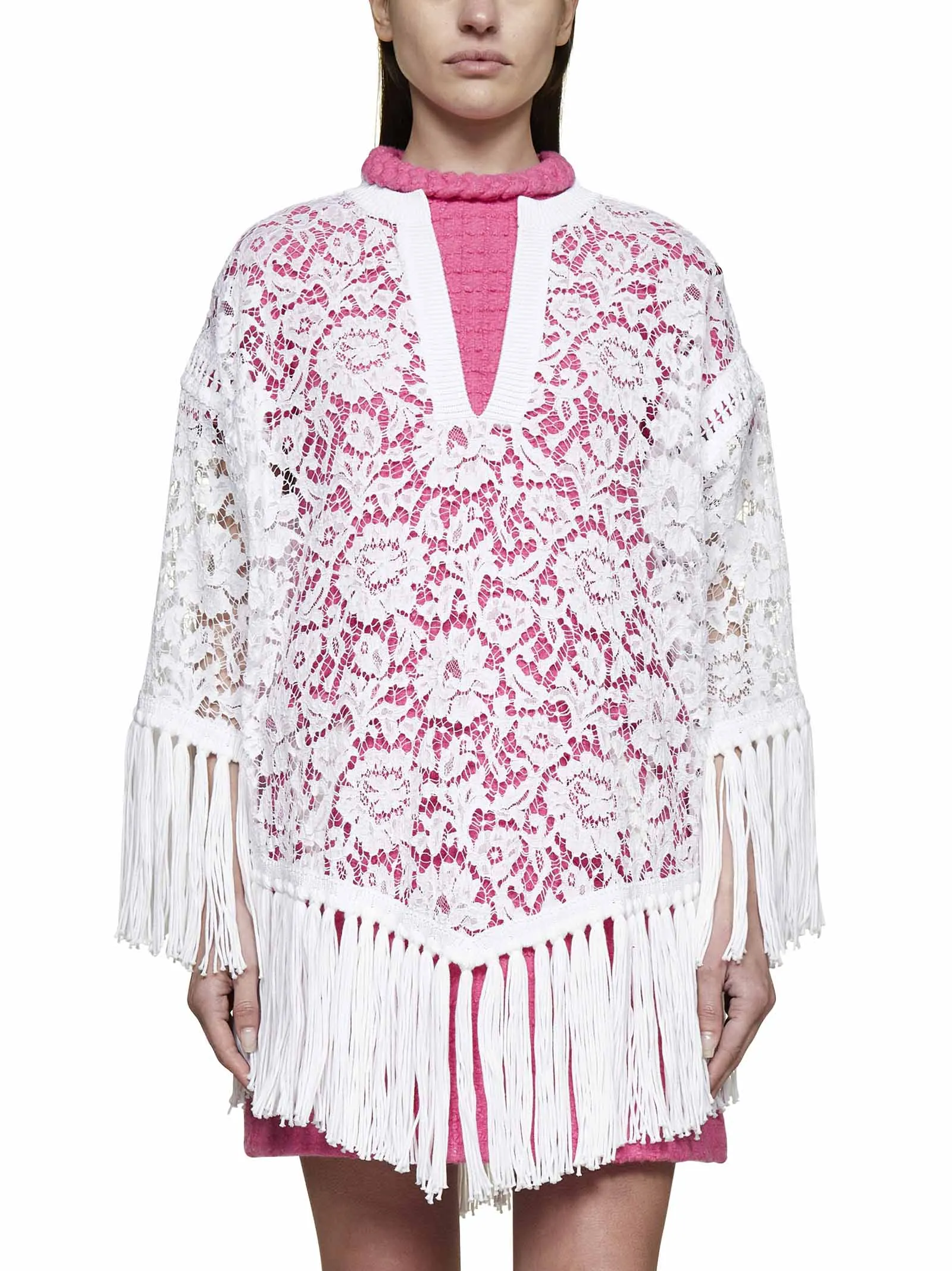 Valentino V-Neck Fringed Edge Blouse