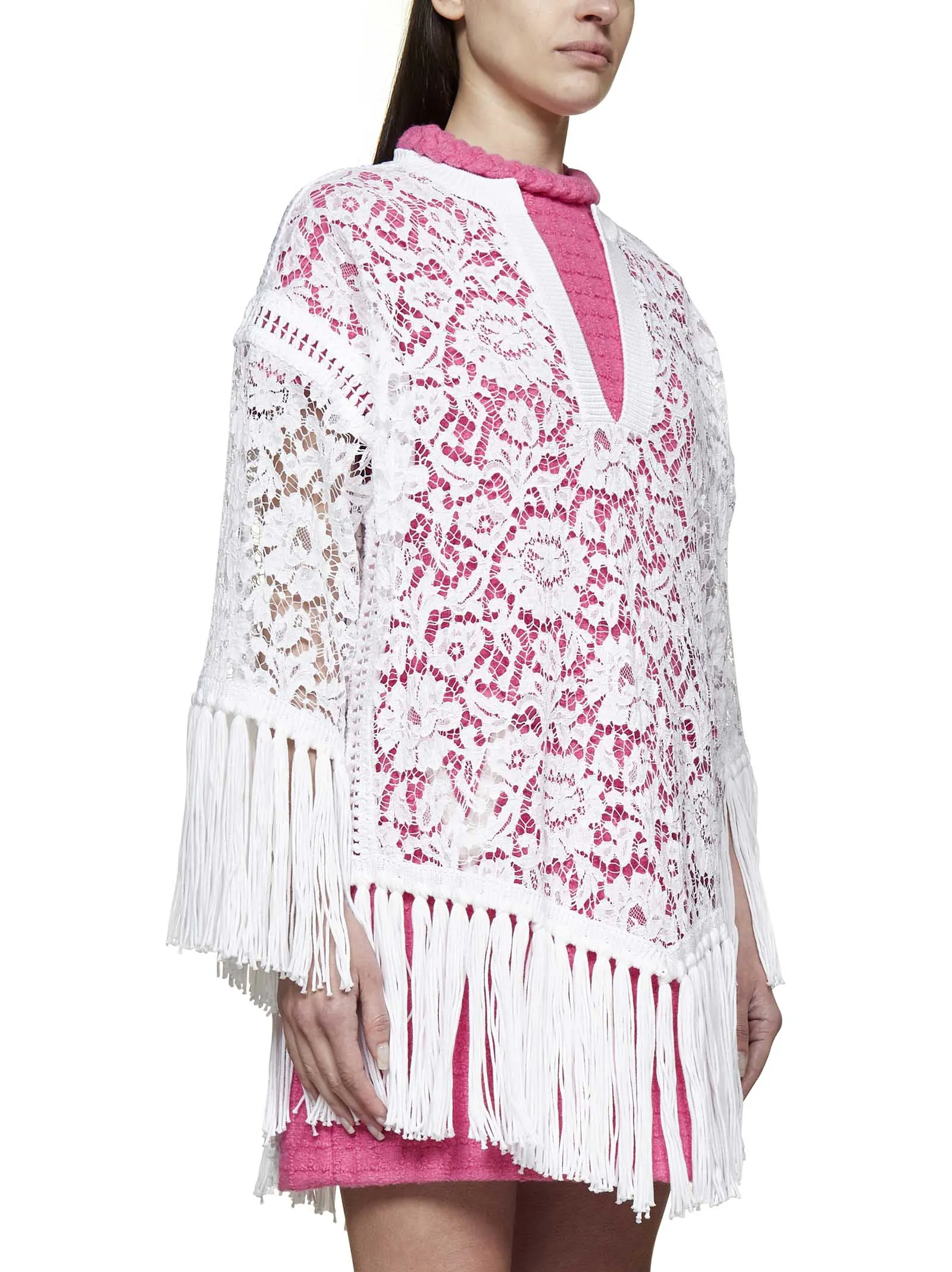 Valentino V-Neck Fringed Edge Blouse