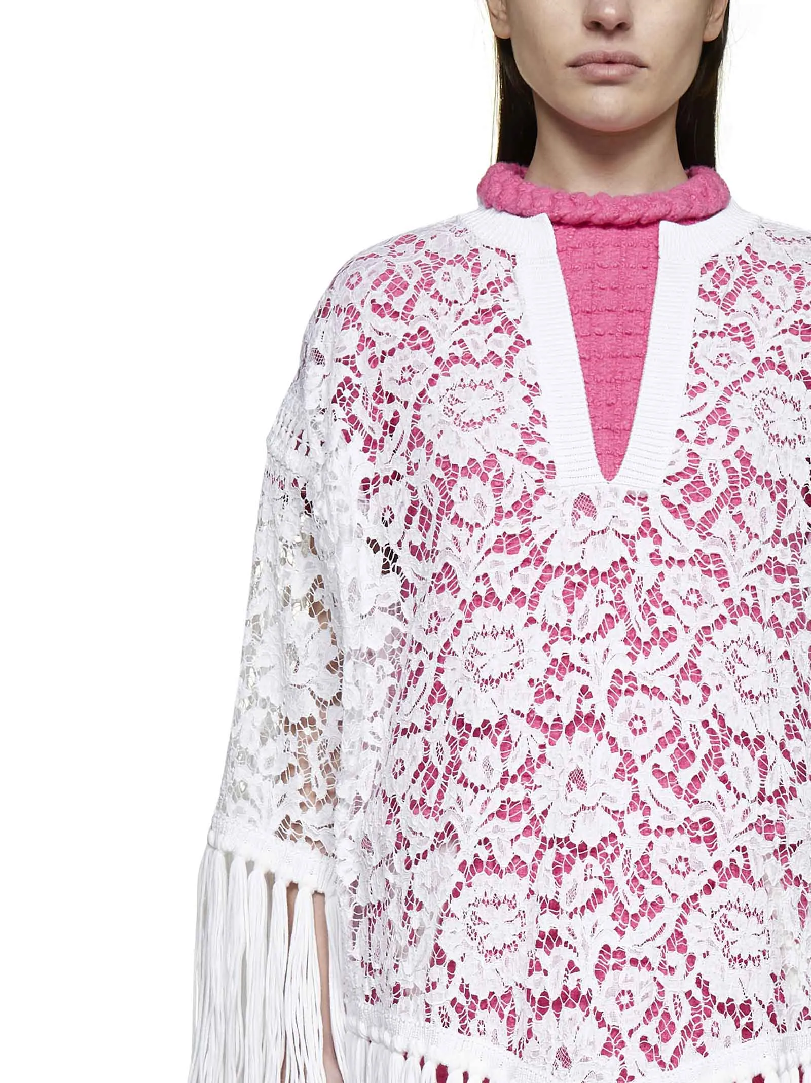 Valentino V-Neck Fringed Edge Blouse