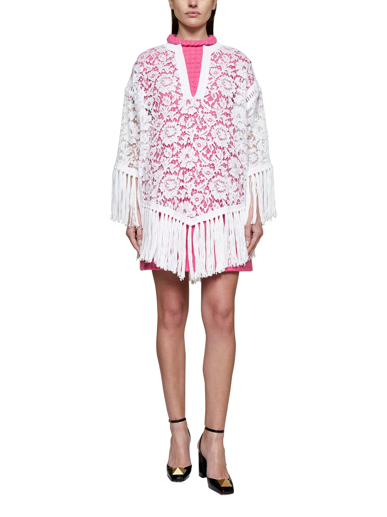 Valentino V-Neck Fringed Edge Blouse