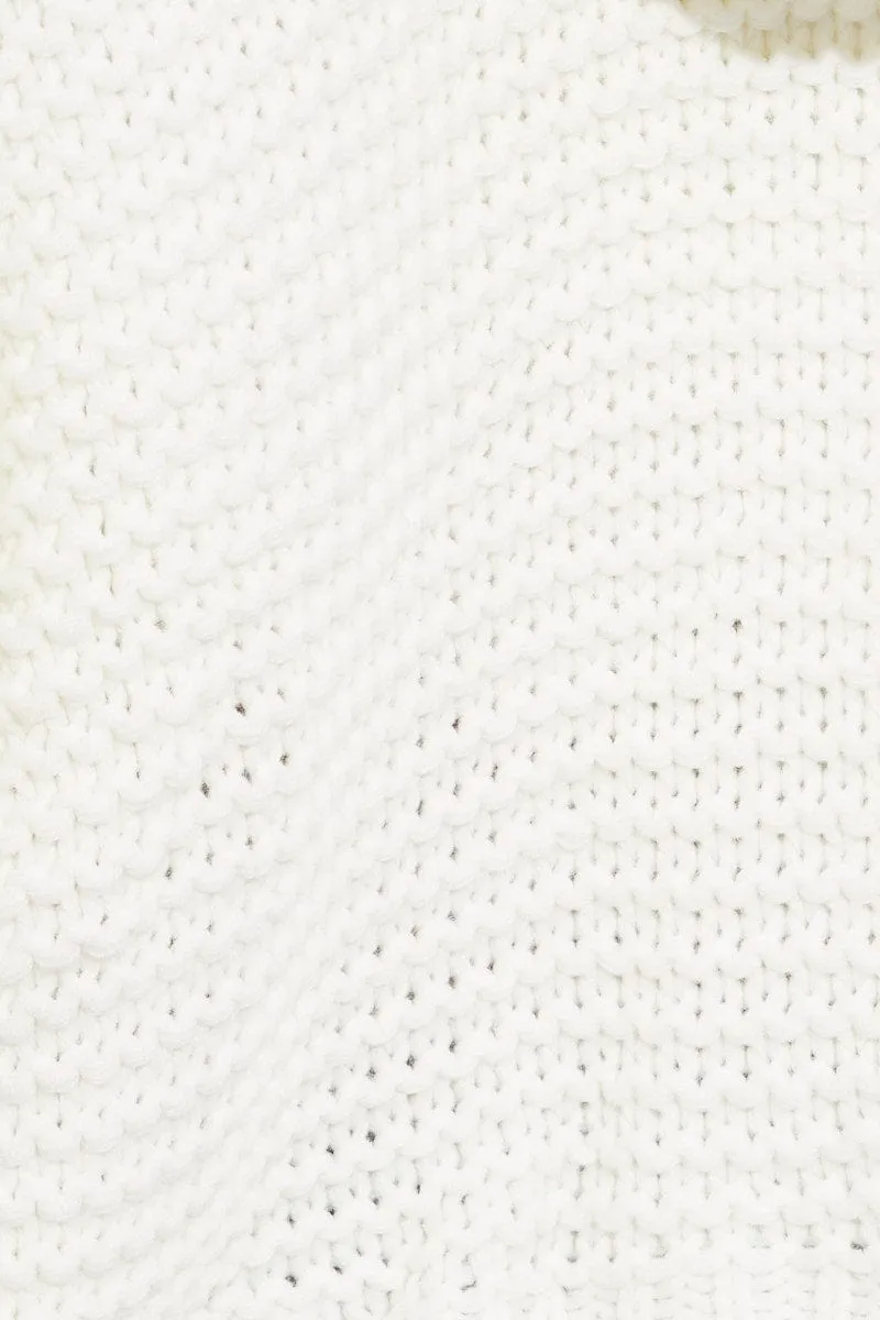 White Hooded Cable Knit Cardigan