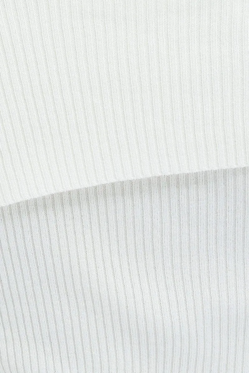 White Knit Top Off The Shoulder Ribbed
