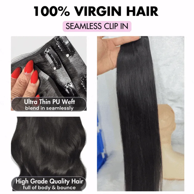 WOWANGEL Yaki Straight Seamless Clip Ins Hair Extensions