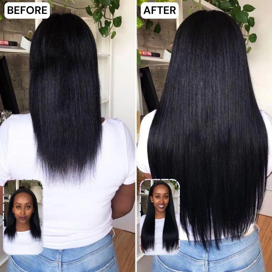 WOWANGEL Yaki Straight Seamless Clip Ins Hair Extensions